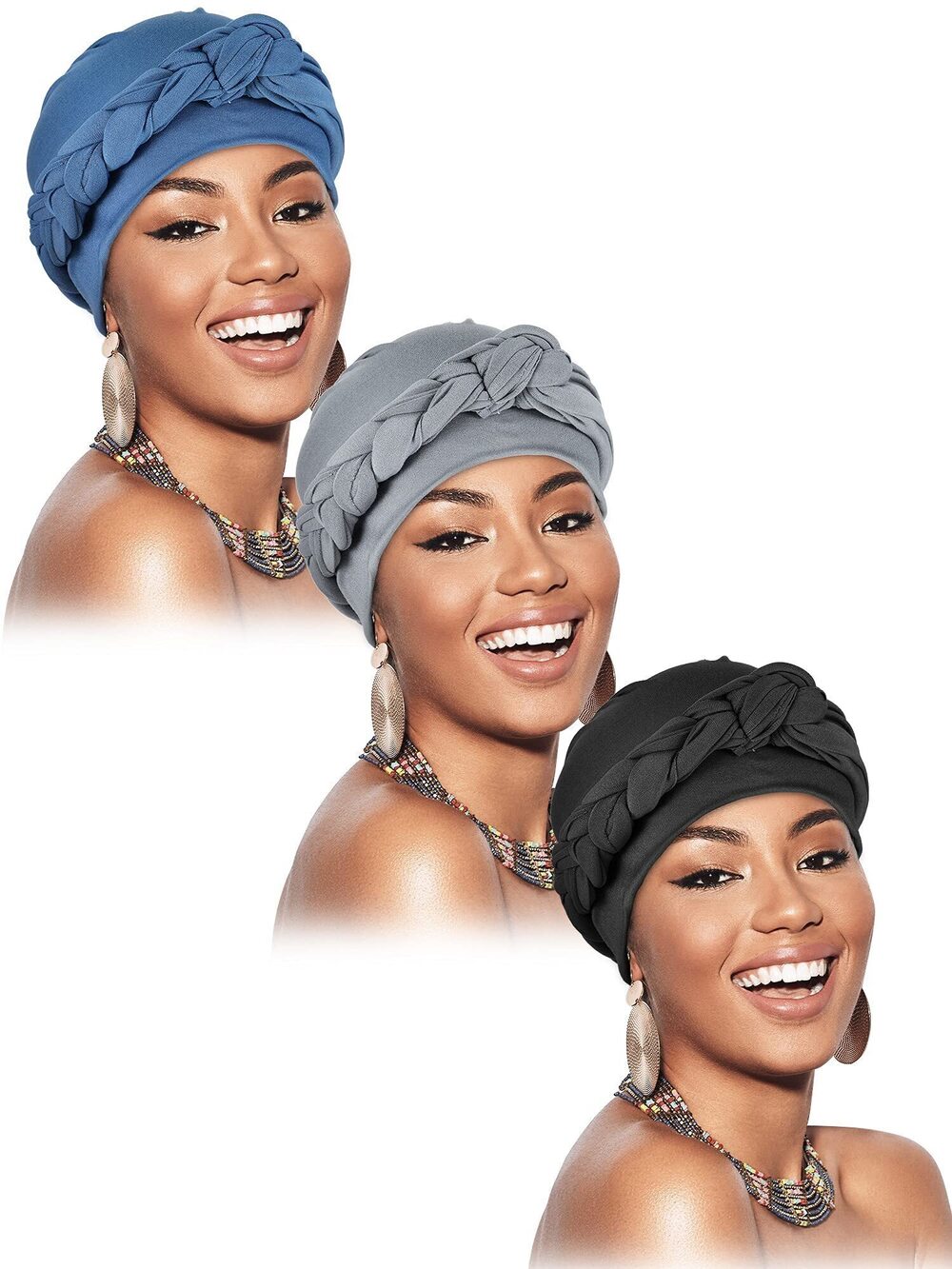 8839 3 Pcs African Turban Beanie Cancer Chemo Head Wraps Pre-Tied Twisted